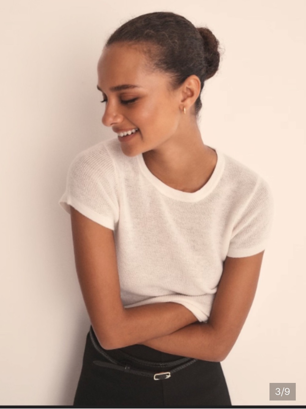 J.CREW Ribbed Featherweight 100% Cashmere Tee in Ivory Size M NWOT